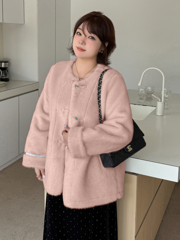 Палто за жени с косъмни вложки, средно дълго, кръгла яка, едноредово закопчаване, 2025 зима