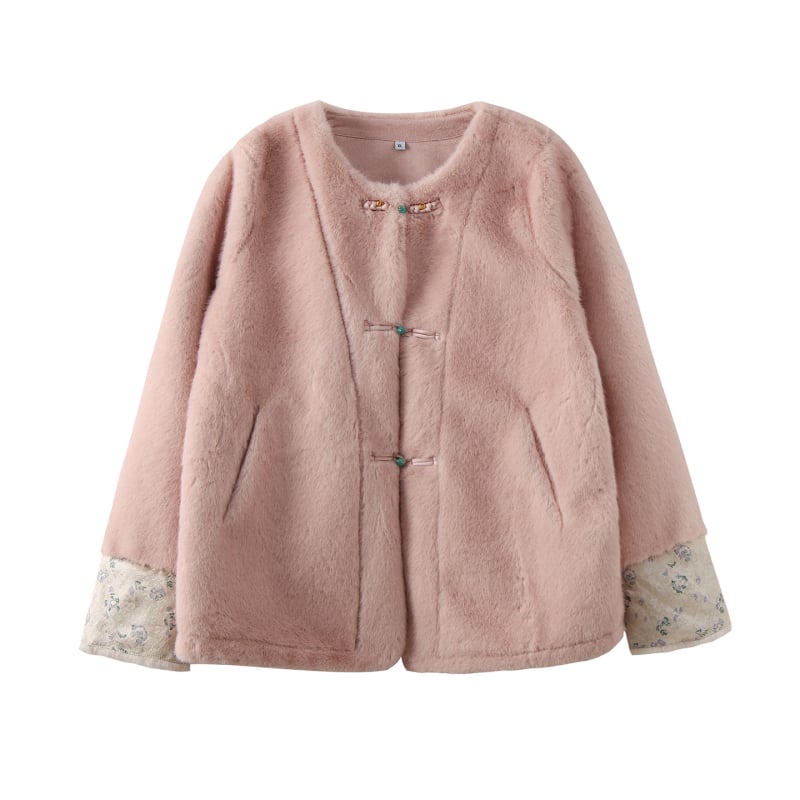 Палто за жени с косъмни вложки, средно дълго, кръгла яка, едноредово закопчаване, 2025 зима