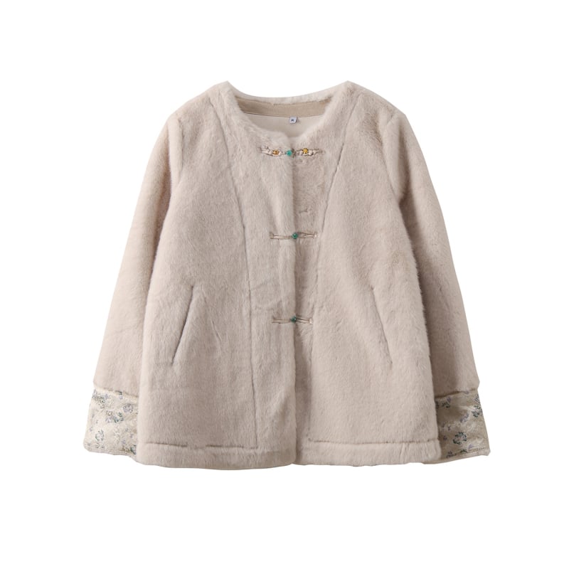 Палто за жени с косъмни вложки, средно дълго, кръгла яка, едноредово закопчаване, 2025 зима