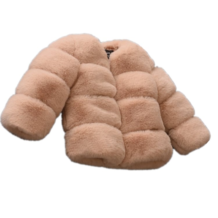 Női műszőrmés róka kabát, rövid szabás, kerek nyakú, hosszú ujjú, normál hosszúságú 50–65 cm