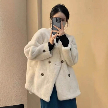 Παλτό από συνθετικό γούνα μίνκ, V-λαιμόκοψη, κοντό μήκος, γυναικείο χειμερινό εξωτερικό ρούχο, συνθετικό βελούδινο πολυεστέρα