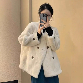 Παλτό από συνθετικό γούνα μίνκ, V-λαιμόκοψη, κοντό μήκος, γυναικείο χειμερινό εξωτερικό ρούχο, συνθετικό βελούδινο πολυεστέρα