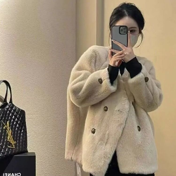 Παλτό από συνθετικό γούνα μίνκ, V-λαιμόκοψη, κοντό μήκος, γυναικείο χειμερινό εξωτερικό ρούχο, συνθετικό βελούδινο πολυεστέρα