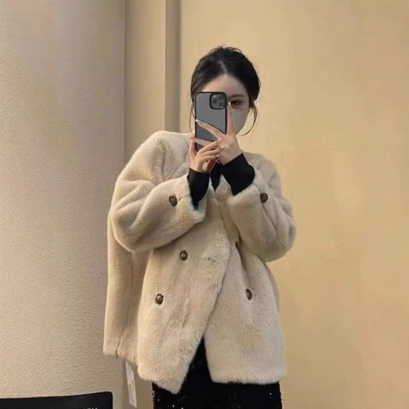 Παλτό από συνθετικό γούνα μίνκ, V-λαιμόκοψη, κοντό μήκος, γυναικείο χειμερινό εξωτερικό ρούχο, συνθετικό βελούδινο πολυεστέρα