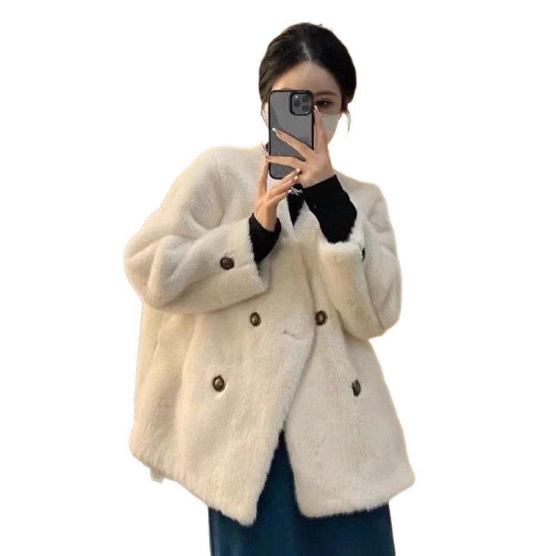 Παλτό από συνθετικό γούνα μίνκ, V-λαιμόκοψη, κοντό μήκος, γυναικείο χειμερινό εξωτερικό ρούχο, συνθετικό βελούδινο πολυεστέρα