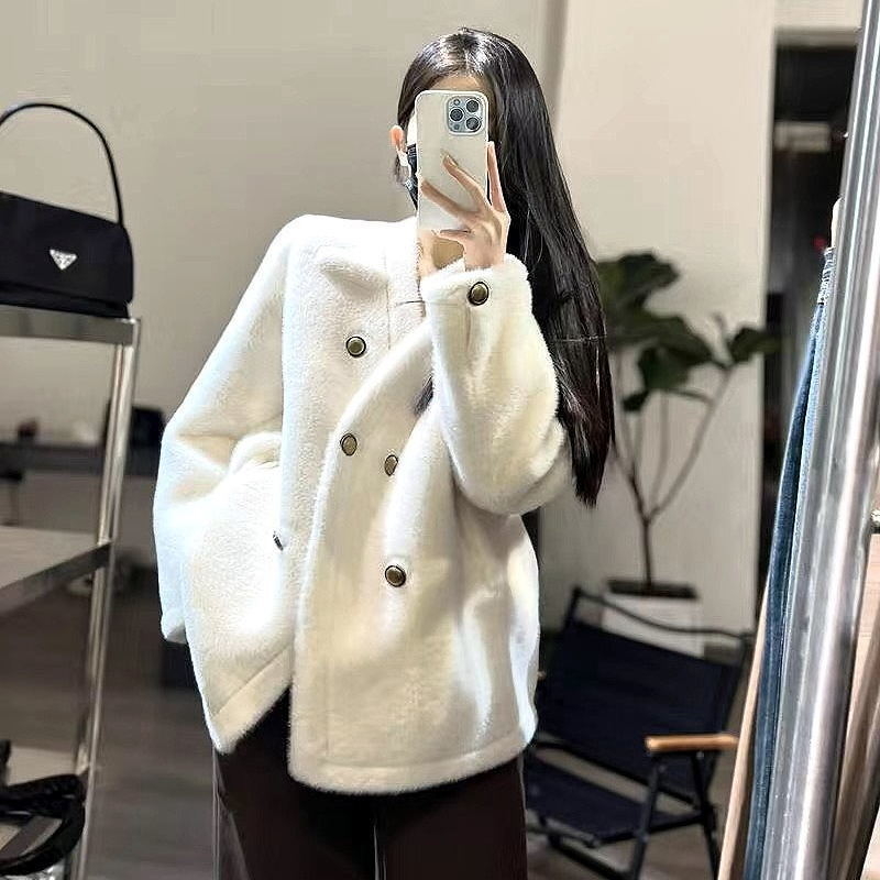 Παλτό από συνθετικό γούνα μίνκ, V-λαιμόκοψη, κοντό μήκος, γυναικείο χειμερινό εξωτερικό ρούχο, συνθετικό βελούδινο πολυεστέρα