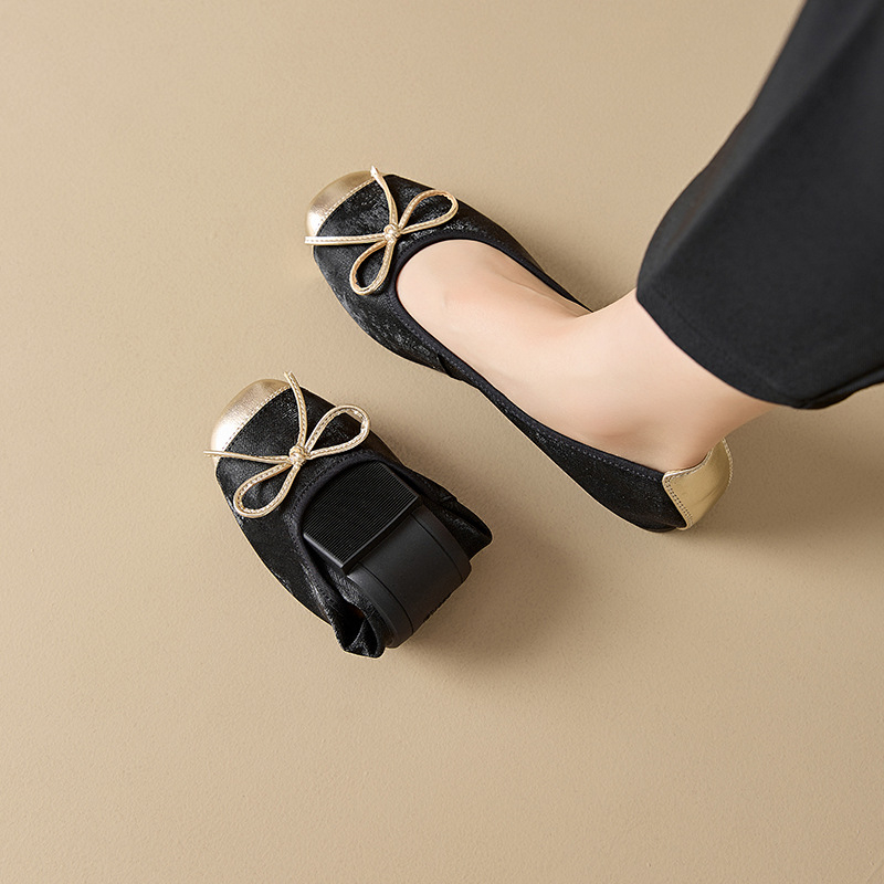 Дамски лоуфъри от овча кожа със корейски възел, slip-on дизайн, кръгъл нос, нисък ток 1–3 cm