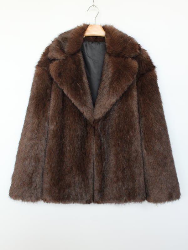 Mākslīgās kažokādas jaka ar reversu, garas piedurknes, 50-65 cm garums, elegants pilsētas stils