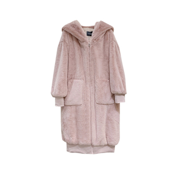 Garš kapucēts mākslīgās kažokādas mētelis, imitācijas kažokāde, garas piedurknes, sievietēm