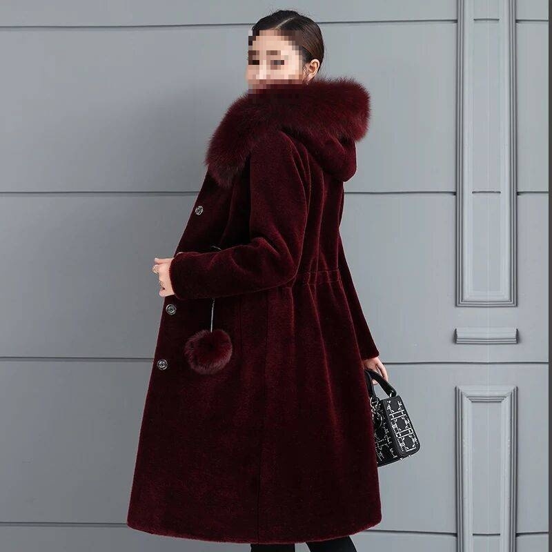 Vidēja garuma kažokādas jaka ar kapuci no mākslīgās kažokādas, imitācijas norku kažokādas, chenille audums ar elastānu