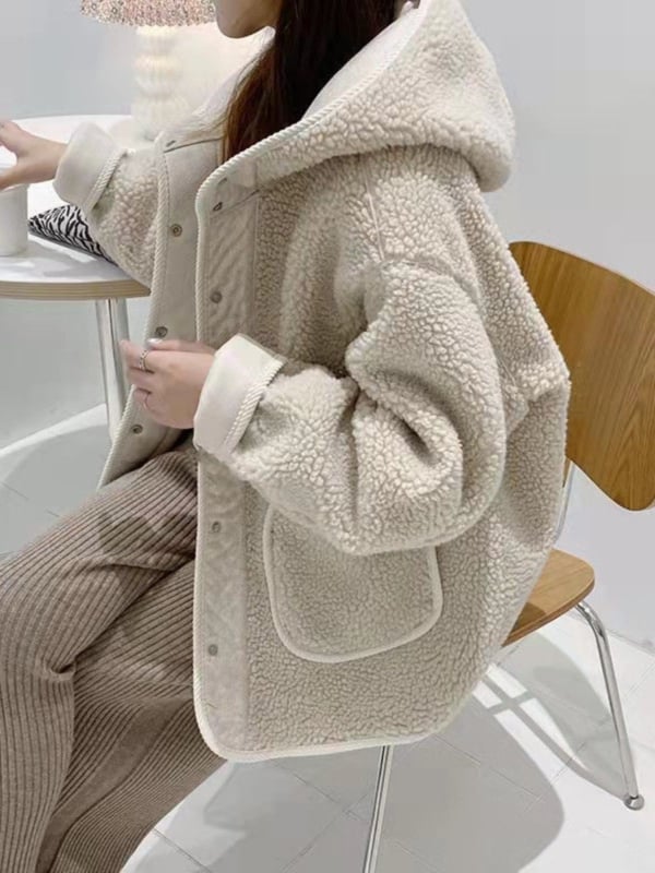 Sieviešu jaka no jēnas vilnas ar fleece pildījumu, Spandex maisījums, brīvs piegriezums, garas piedurknes, polo apkakle