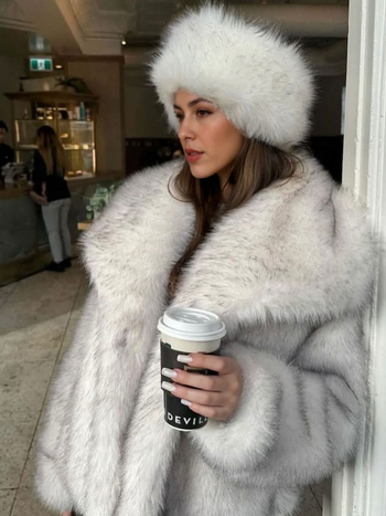 Παλτό από ψεύτικη γούνα με μεγάλο πέτο, μεσαίου μήκους, μακριά μανίκια, imitation Fox plush