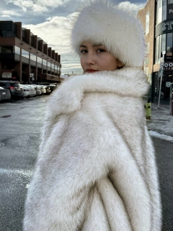 Παλτό από ψεύτικη γούνα με μεγάλο πέτο, μεσαίου μήκους, μακριά μανίκια, imitation Fox plush