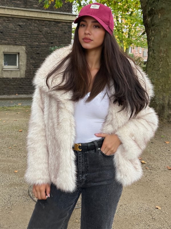 Παλτό από ψεύτικη γούνα με μεγάλο πέτο, μεσαίου μήκους, μακριά μανίκια, imitation Fox plush