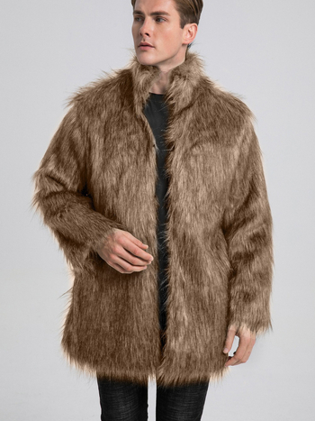 Sieviešu mākslīgā kažokādas jaka ar stāvošu apkakli, vidēja garuma, garas piedurknes, rudens‑ziemas sezonai