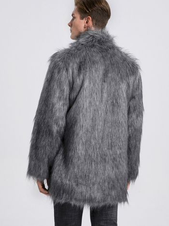 Sieviešu mākslīgā kažokādas jaka ar stāvošu apkakli, vidēja garuma, garas piedurknes, rudens‑ziemas sezonai