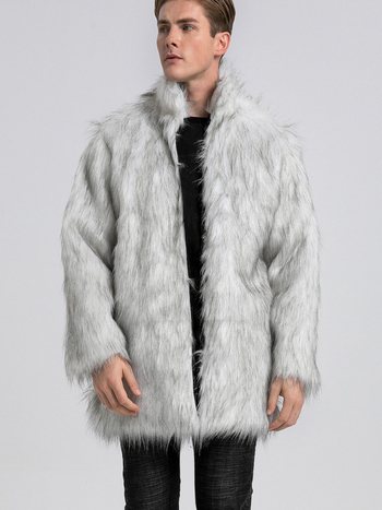 Sieviešu mākslīgā kažokādas jaka ar stāvošu apkakli, vidēja garuma, garas piedurknes, rudens‑ziemas sezonai