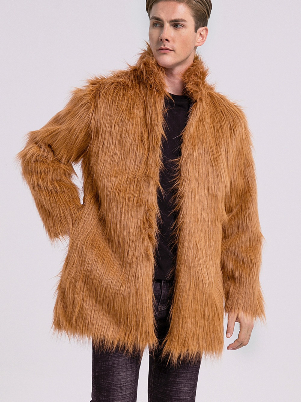 Sieviešu mākslīgā kažokādas jaka ar stāvošu apkakli, vidēja garuma, garas piedurknes, rudens‑ziemas sezonai