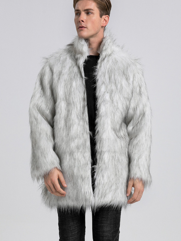 Sieviešu mākslīgā kažokādas jaka ar stāvošu apkakli, vidēja garuma, garas piedurknes, rudens‑ziemas sezonai