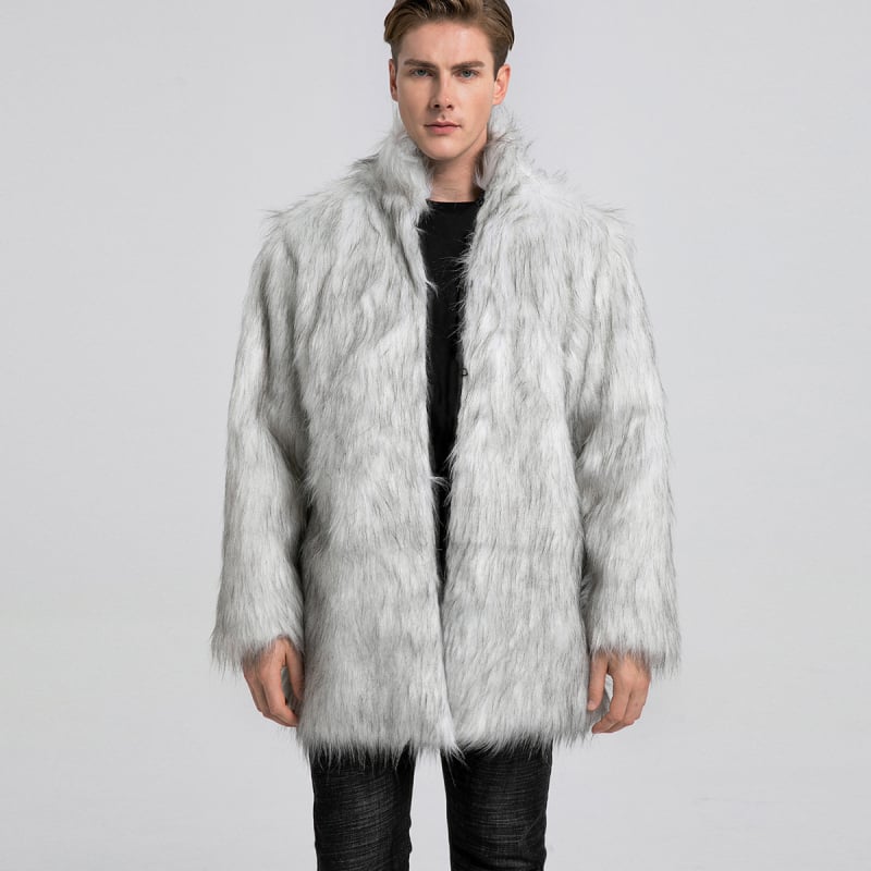 Sieviešu mākslīgā kažokādas jaka ar stāvošu apkakli, vidēja garuma, garas piedurknes, rudens‑ziemas sezonai