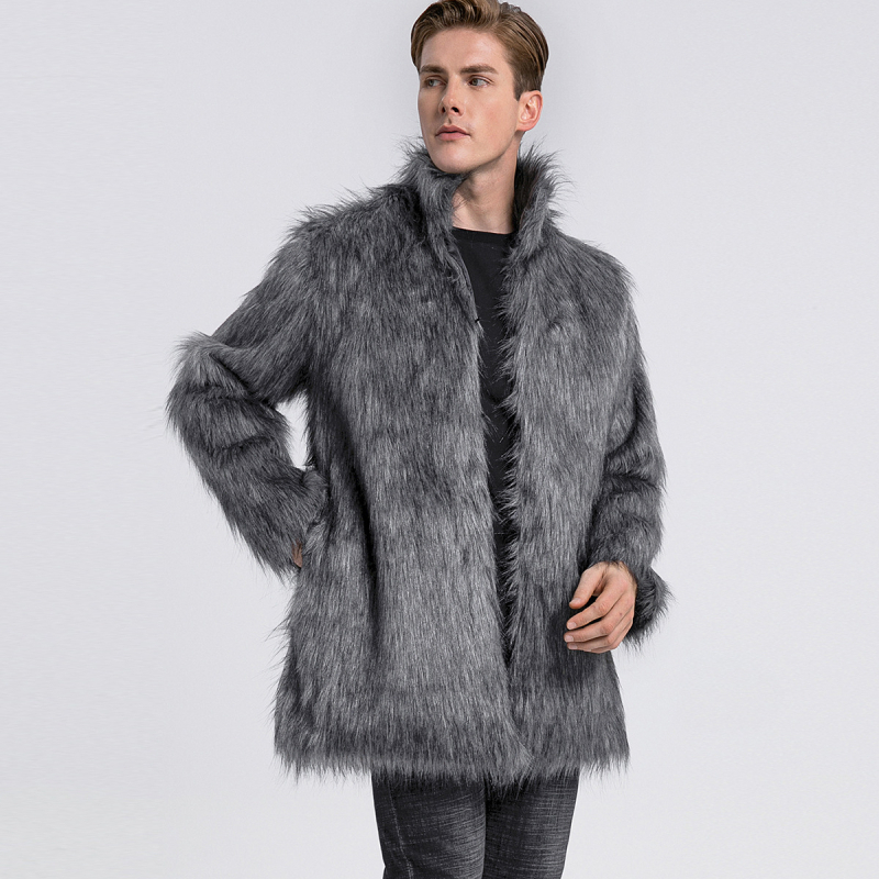 Sieviešu mākslīgā kažokādas jaka ar stāvošu apkakli, vidēja garuma, garas piedurknes, rudens‑ziemas sezonai