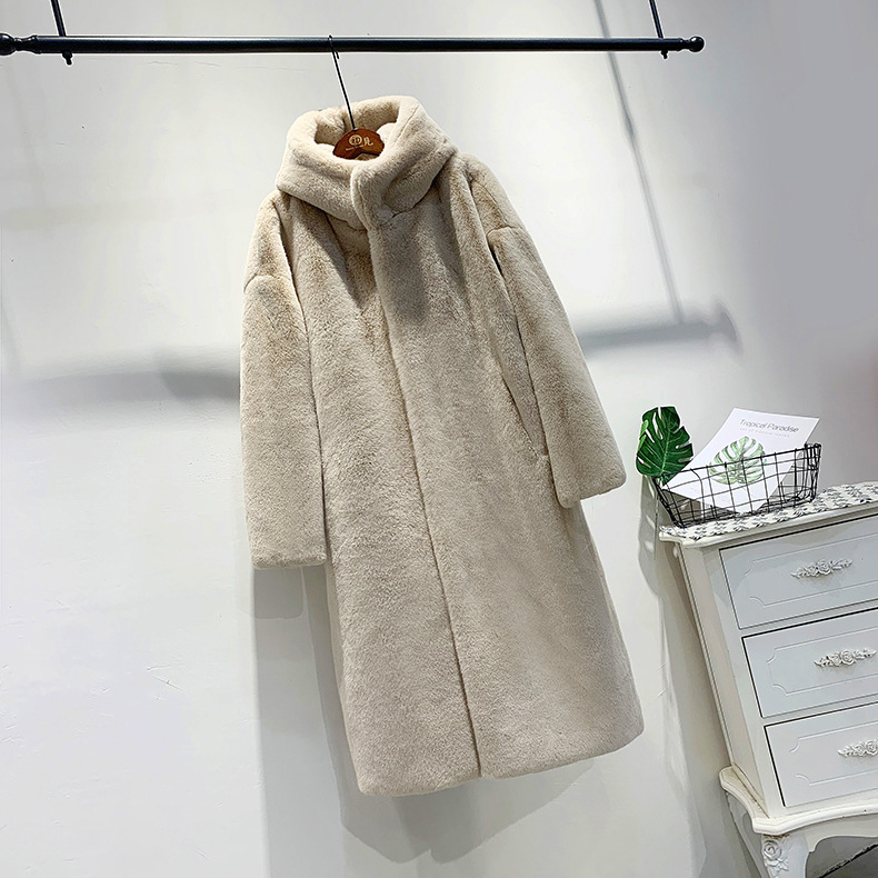 Sievietes mākslīgā kažokāde mētelis vidēja garuma, kapuce, garas piedurknes, britu stil