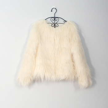 Sieviešu mākslīgā kažoka mētelis, ielu stils, garas piedurknes, apaļš kakla izgriezums, bez apkakles, akrila šķiedra