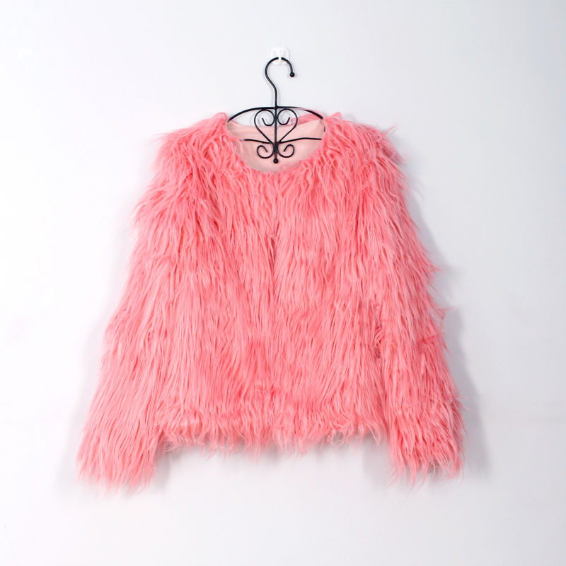 Sieviešu mākslīgā kažoka mētelis, ielu stils, garas piedurknes, apaļš kakla izgriezums, bez apkakles, akrila šķiedra