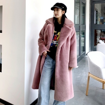 Mākslīgās kažokādas mētelis, garš siluets, polo apkakle, garas piedurknes, izsmalcināts ziemas mētelis