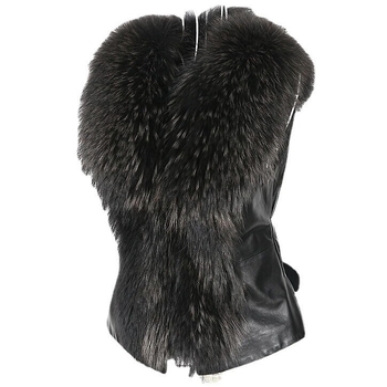 Sieviešu ārējā veste ar mākslīgās kažokādas apkakli, imitācijas kažokāde, elegants stils, bez piedurknēm