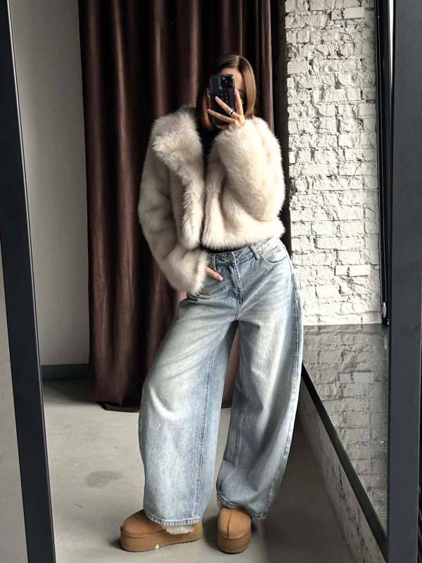 Mākslīgās kažokādas mētelis ar kostīmu apkakli, elegants ikdienas stilam, garas piedurknes, vidēja garuma, audums: mākslīgā kažokāda, 95%+ saturs