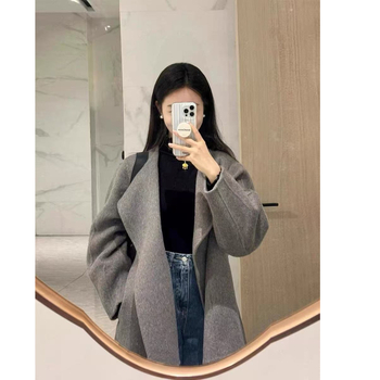 Palton scurt din lână, stil casual japonezo-coreean cu șnur, guler rotund, mâneci lungi, lansare toamnă 2025