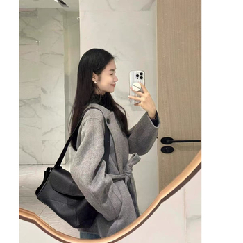 Palton scurt din lână, stil casual japonezo-coreean cu șnur, guler rotund, mâneci lungi, lansare toamnă 2025