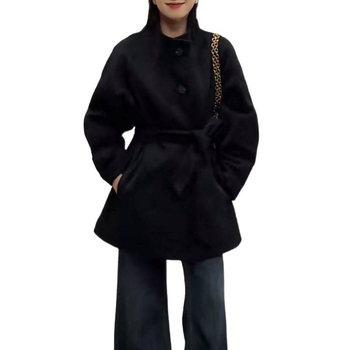 Palton de lână pentru femei, talie înaltă, stil britanic inspirat de Hepburn, croială lejeră, lungime scurtă, toamnă-iarnă