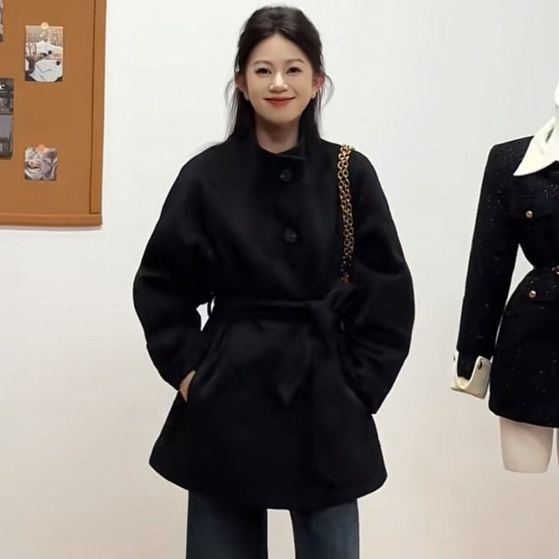 Palton de lână pentru femei, talie înaltă, stil britanic inspirat de Hepburn, croială lejeră, lungime scurtă, toamnă-iarnă