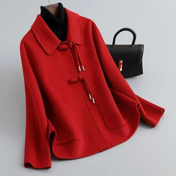 Palton din lână dublu fațetat, stil chinezesc, guler polo, croială slim, toamnă-iarnă 2024