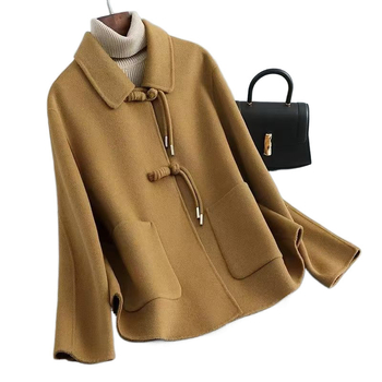 Palton din lână dublu fațetat, stil chinezesc, guler polo, croială slim, toamnă-iarnă 2024