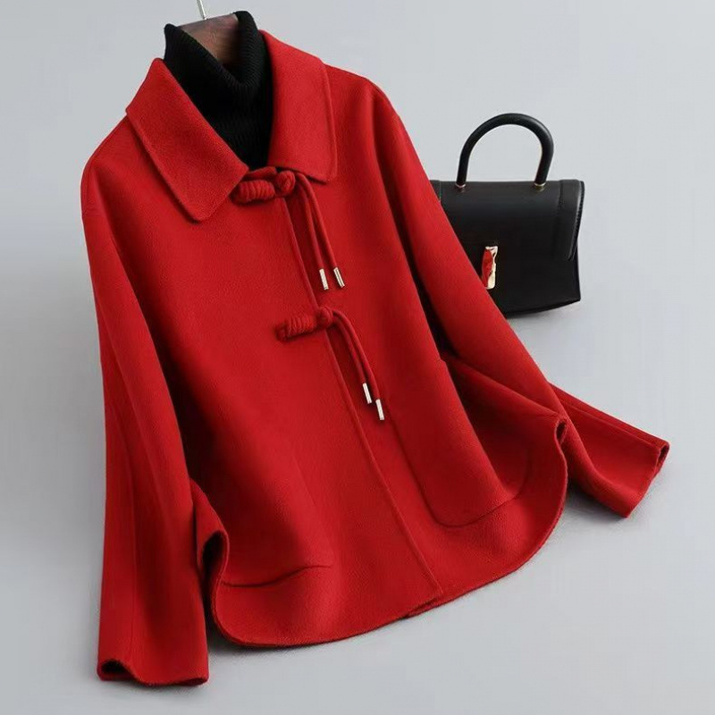 Palton din lână dublu fațetat, stil chinezesc, guler polo, croială slim, toamnă-iarnă 2024