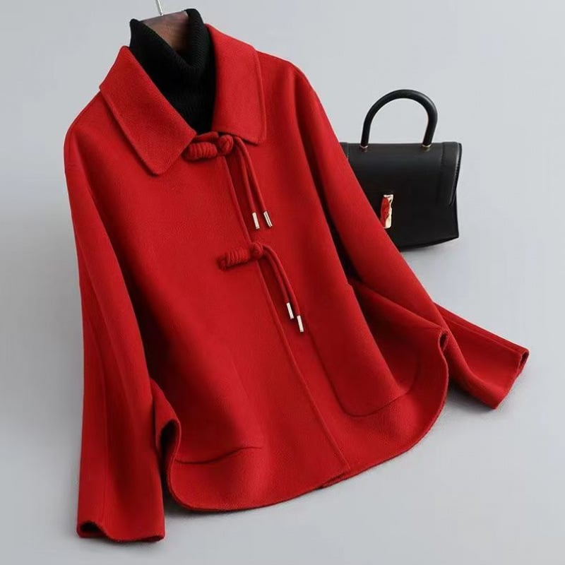 Palton din lână dublu fațetat, stil chinezesc, guler polo, croială slim, toamnă-iarnă 2024