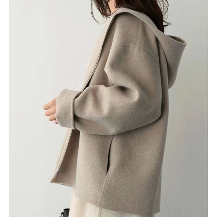 Palton Chenille cu glugă pentru femei, croială lejeră, lungime scurtă, toamnă-iarnă, stil casual coreano-japonez