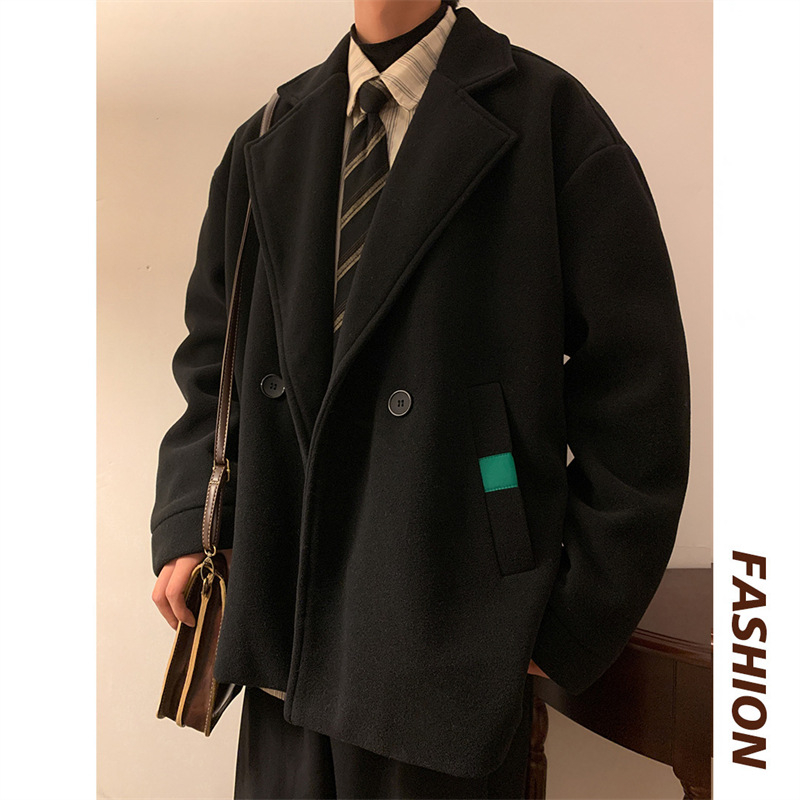 Vyriškas žieminis vilnonis švarkas - laisvas siluetas, dvigubas užsegimas, stora auduma, poliesterio padas