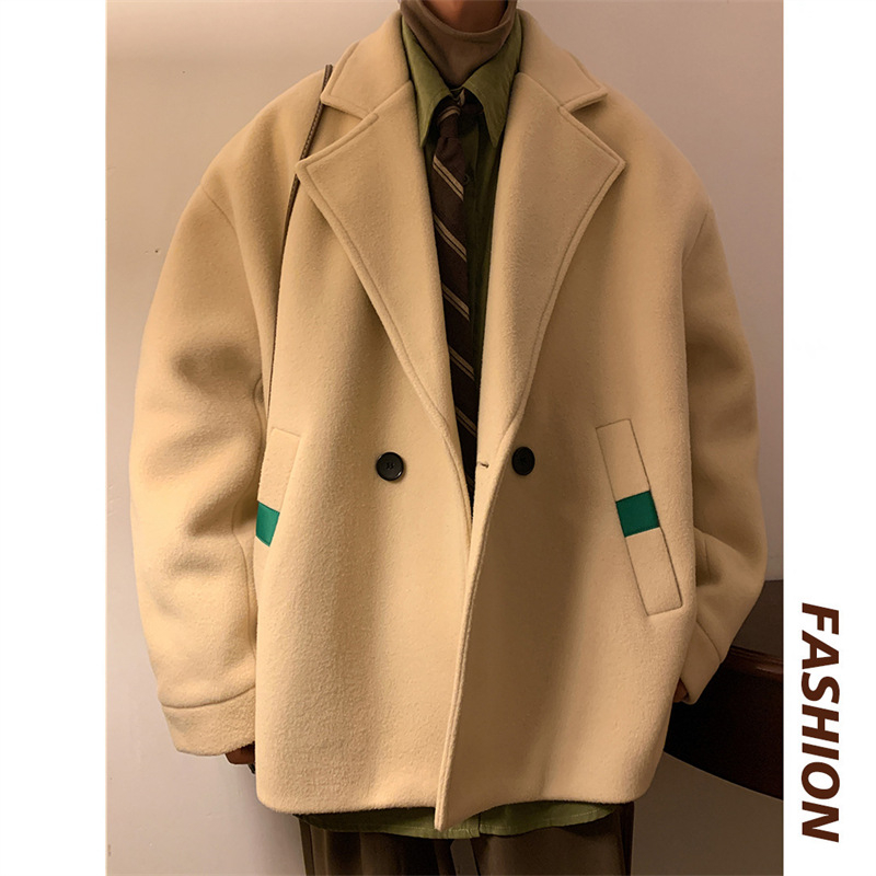 Vyriškas žieminis vilnonis švarkas - laisvas siluetas, dvigubas užsegimas, stora auduma, poliesterio padas