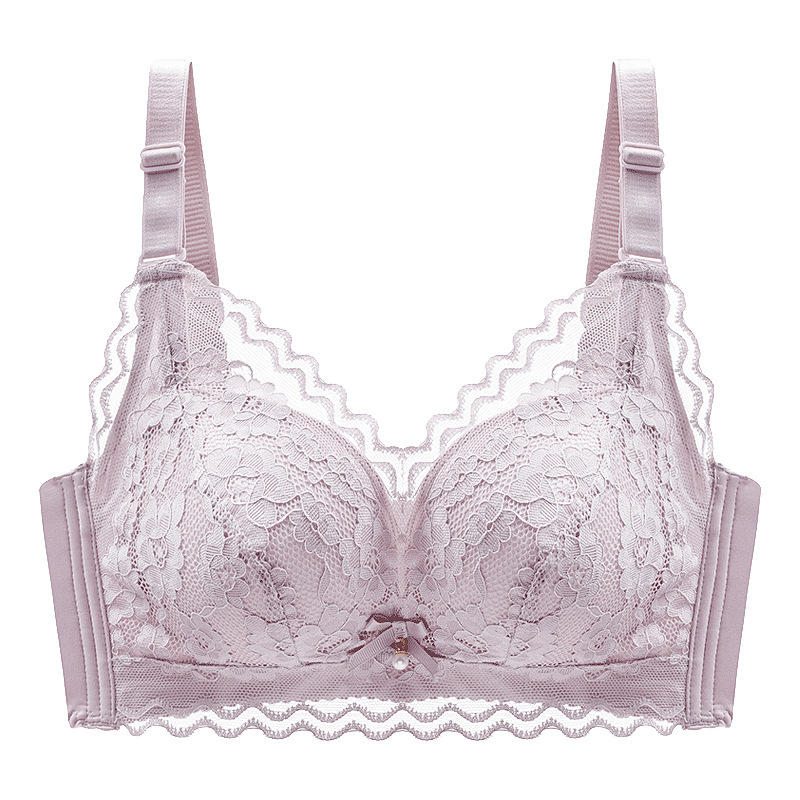 Moterų liemenėlė be vielos su nėriniais, 3/4 puodeliai, plonas viršus, fiksuoti dvigubi dirželiai, nugaros uždarymas su trim eilių kabliukais