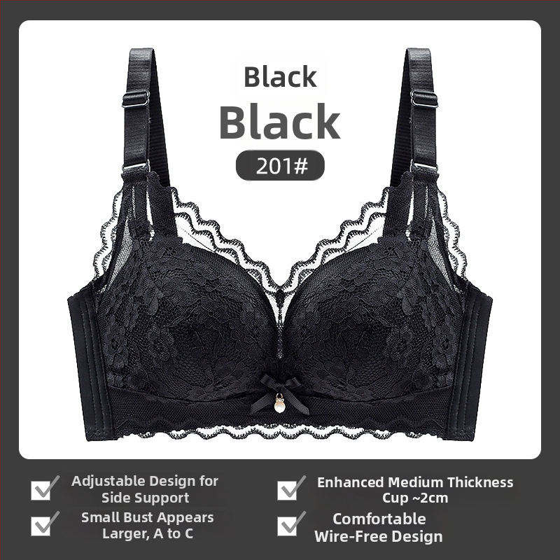 Moterų liemenėlė be vielos su nėriniais, 3/4 puodeliai, plonas viršus, fiksuoti dvigubi dirželiai, nugaros uždarymas su trim eilių kabliukais