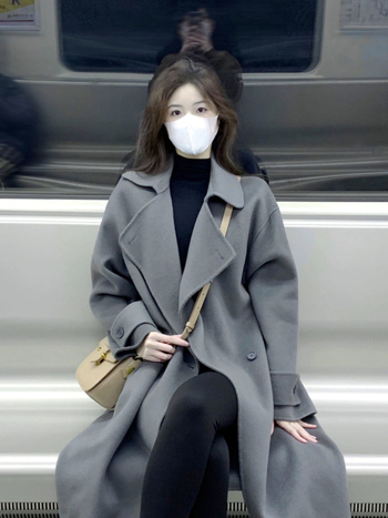 Palton din chenille pentru femei, lung, guler polo, închidere cu nasturi pe o singură rând, stil japonez-coreean lejer