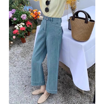 Džinised lühikesed laiad püksid kõrge vöökoht ja laialdased jalad, mikroelastsus, 50–70% puuvill