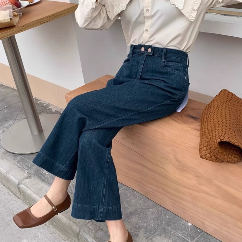 Džinised lühikesed laiad püksid kõrge vöökoht ja laialdased jalad, mikroelastsus, 50–70% puuvill