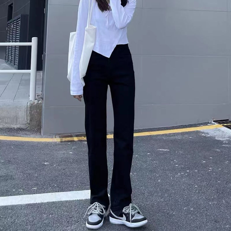 Ženske džin hlače s fleec podstavom, ravna linija, široke nogavice, slobodan pojas