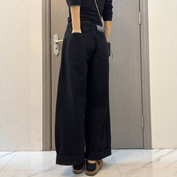 Džinsi za žene, visoki pojas, široke hlače, denim pamuk, jesen 2025, opuštena kroj