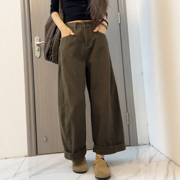 Džinsi za žene, visoki pojas, široke hlače, denim pamuk, jesen 2025, opuštena kroj